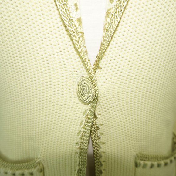 Vintage White Warren Knit Chartreuse Cardigan Cotton Sweater - Picture 5 of 7